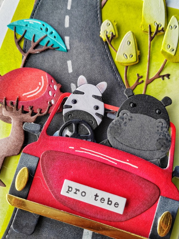 Přání ruční výroba - Zebra a hroch na výletě