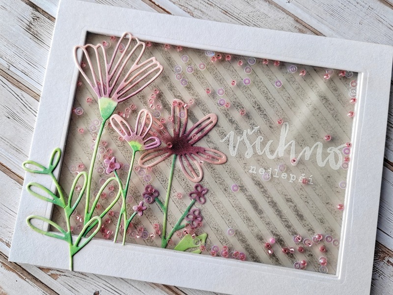 Přání ruční výroba - Květiny - shaker