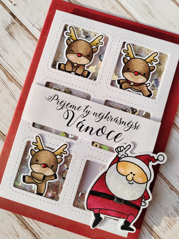 Přání ruční výroba - Ježíšek se soby