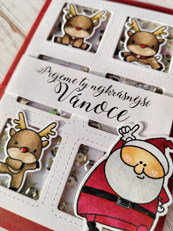 Přání ruční výroba - Ježíšek se soby