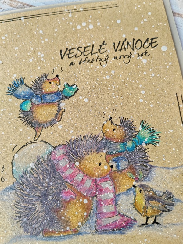 Přání ruční výroba - Ježci ve sněhu