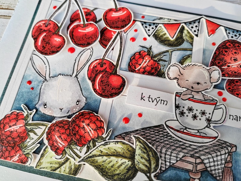 Přání ruční výroba - Narozeniny ovoce a myška