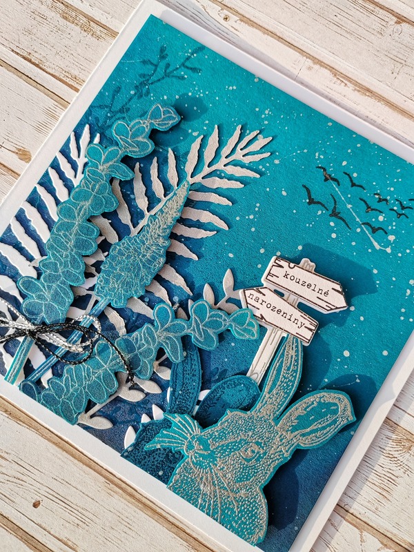 Přání ruční výroba - Zajíc a kapradí