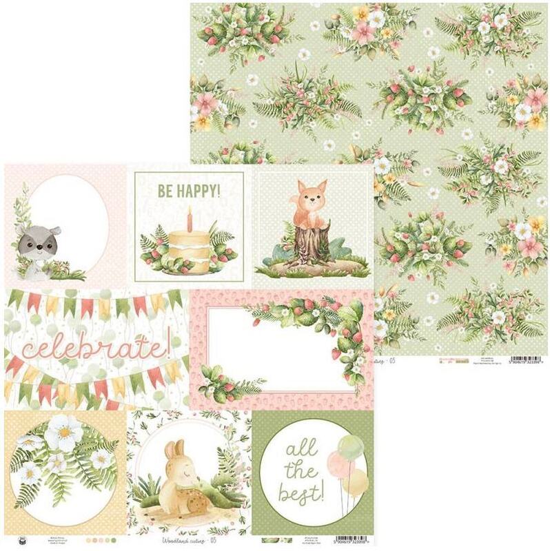 Sada scrapbookových oboustranně potištěných papírů P13 12x12" Woodland Cuties - sada 12 listů
