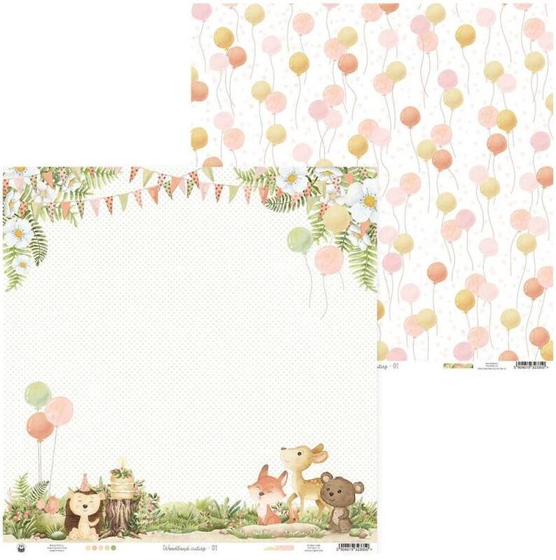 Sada scrapbookových oboustranně potištěných papírů P13 12x12" Woodland Cuties - sada 12 listů