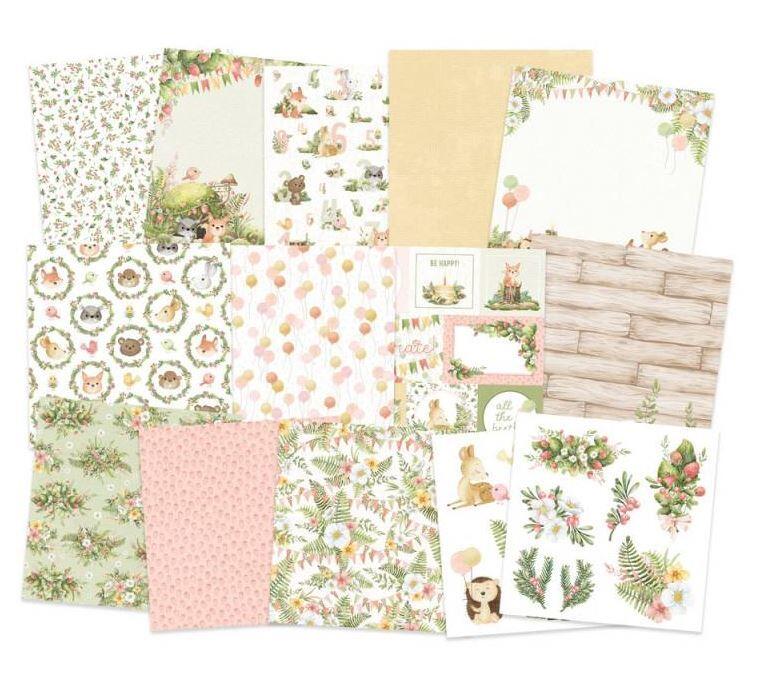 Sada scrapbookových oboustranně potištěných papírů P13 6x6" Woodland Cuties - sada 24 listů