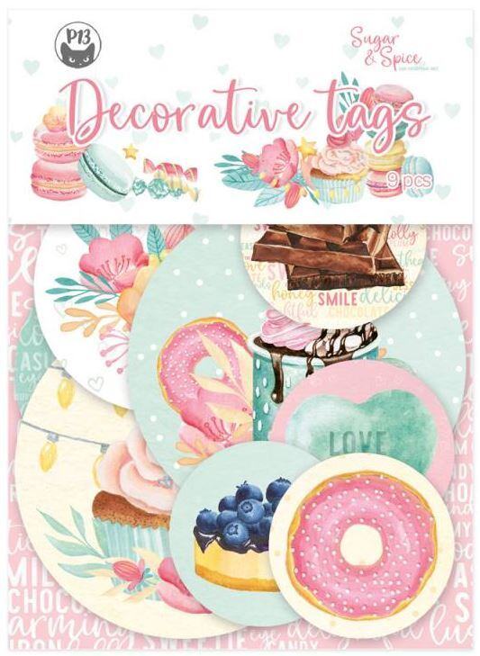 Dekorativní visačky kulaté P13 - Sugar & Spice - sada 9 ks
