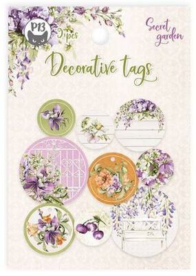 Dekorativní visačky kulaté P13 - Secret Garden - sada 9 ks